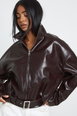 Funnel Neck Patent Faux Leather Jacket by BOOHOO