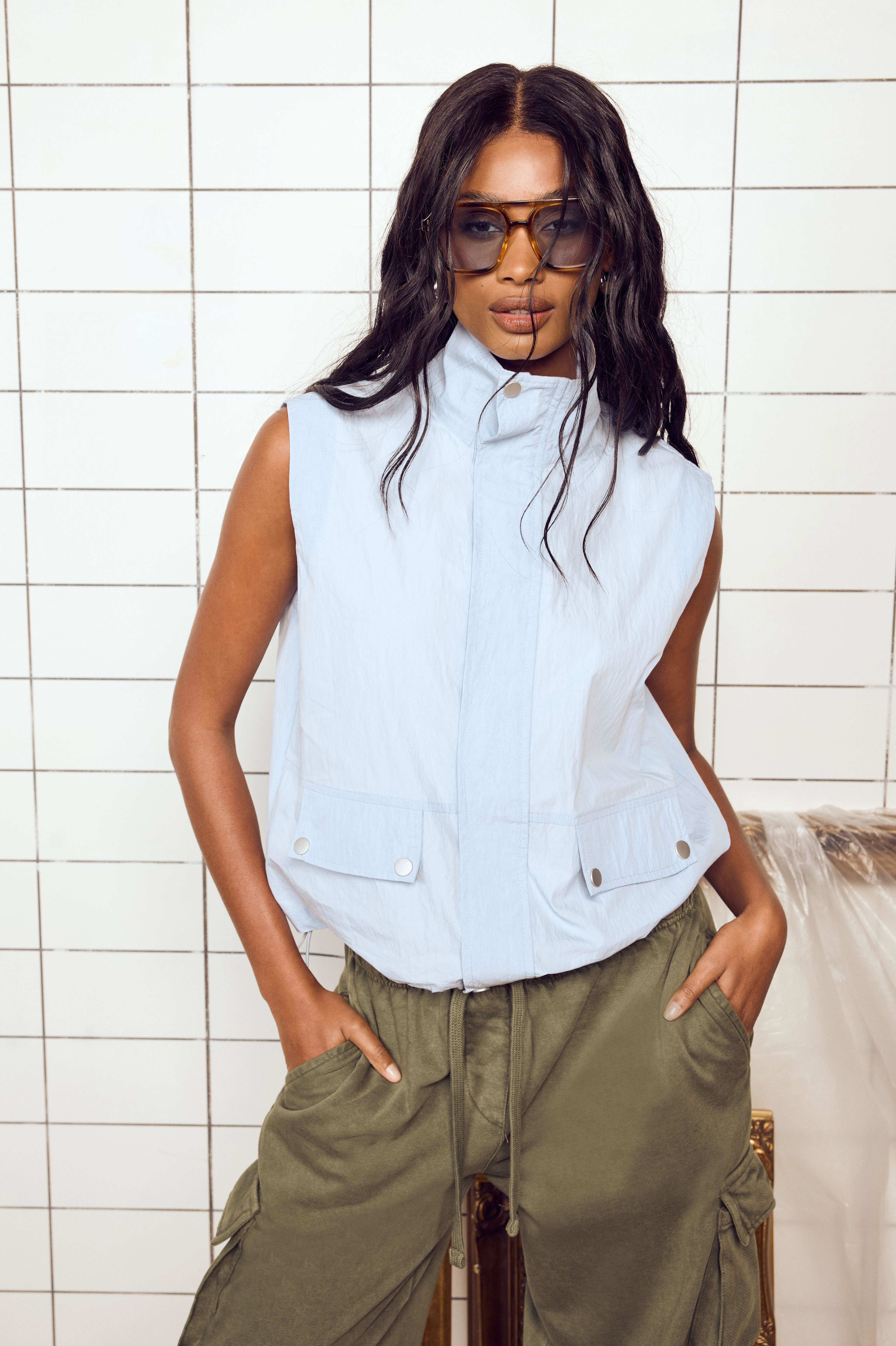 Funnel Neck Sleeveless Zip Through Top by BOOHOO