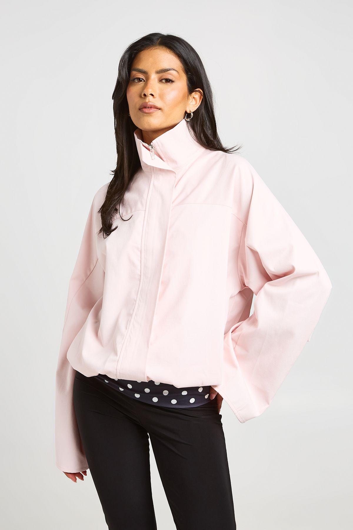 Funnel Neck Twill Zip Through by BOOHOO