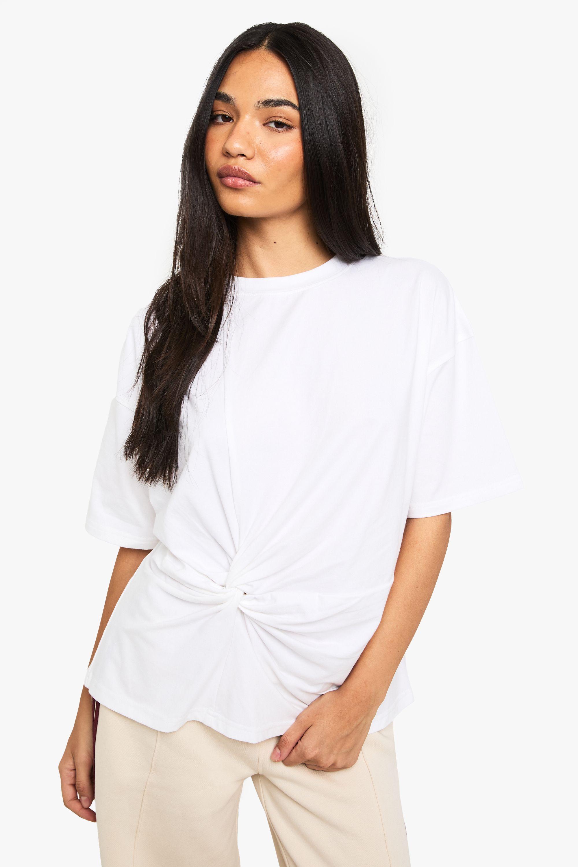 Gathered Front Twist T-Shirt by BOOHOO