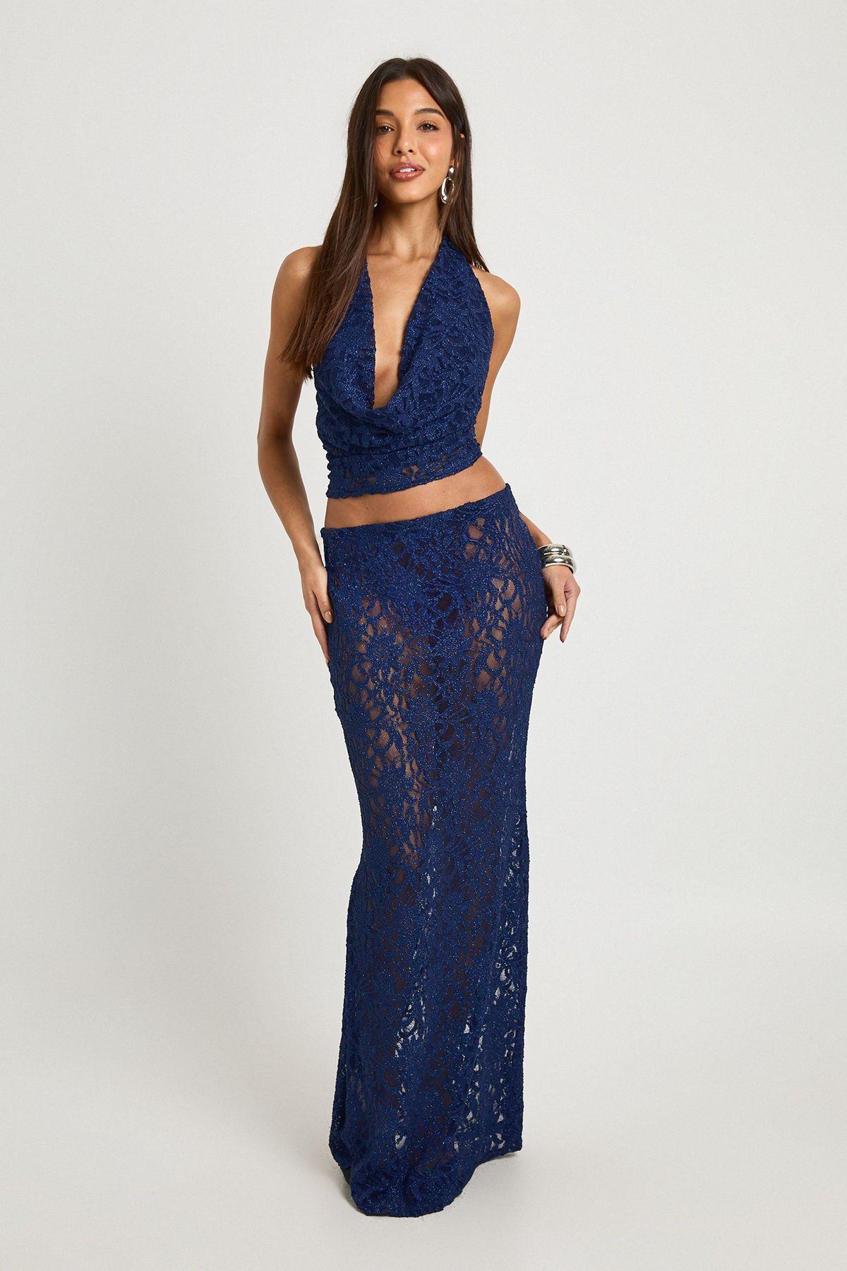 Glitter Lace Maxi Skirt by BOOHOO