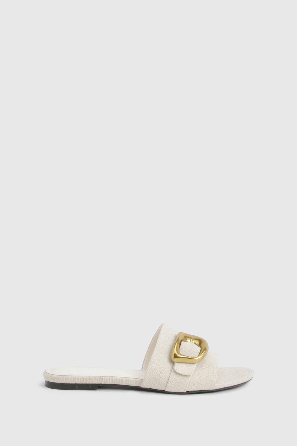 Gold Buckle Detail PU Slider by BOOHOO