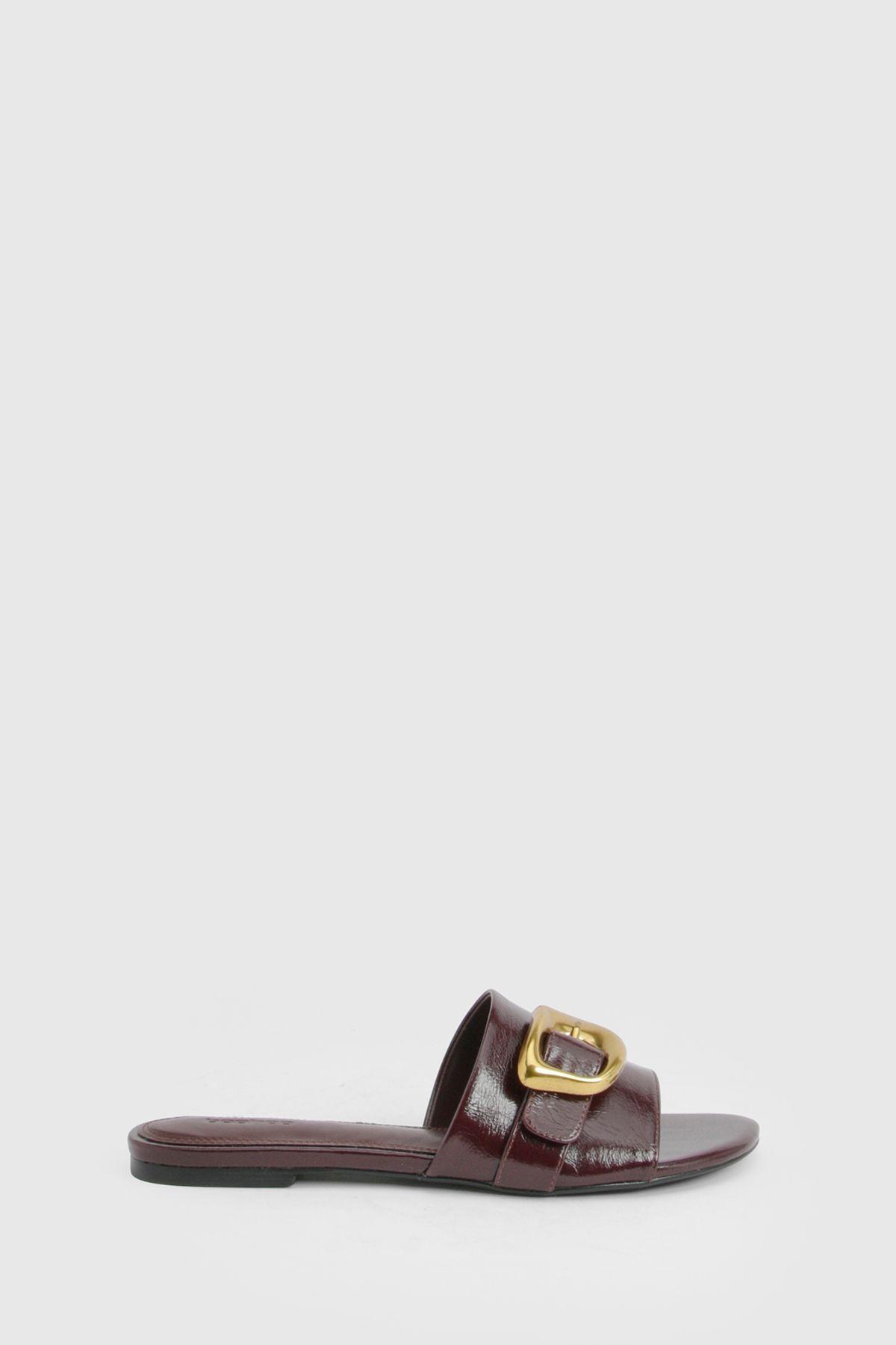 Gold Buckle Detail PU Slider by BOOHOO