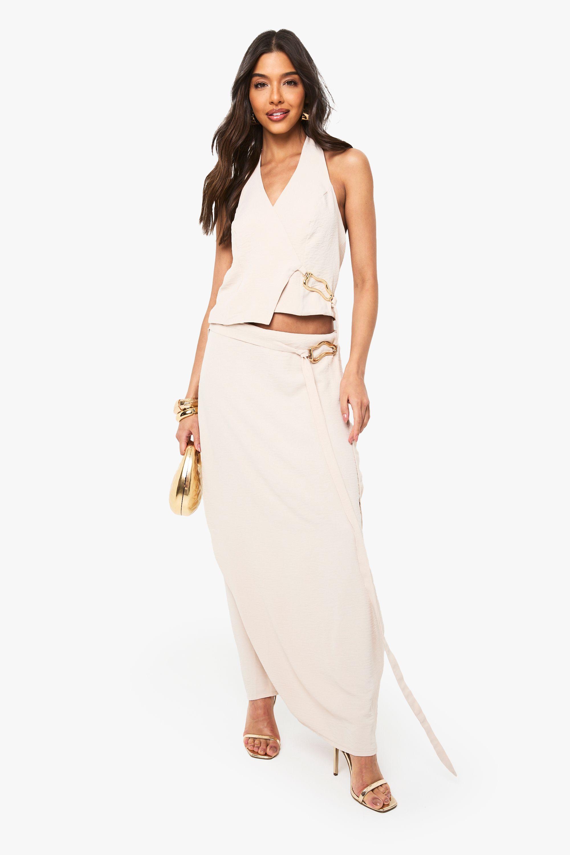 Gold Buckle Tie Detail Maxi Skirt by BOOHOO