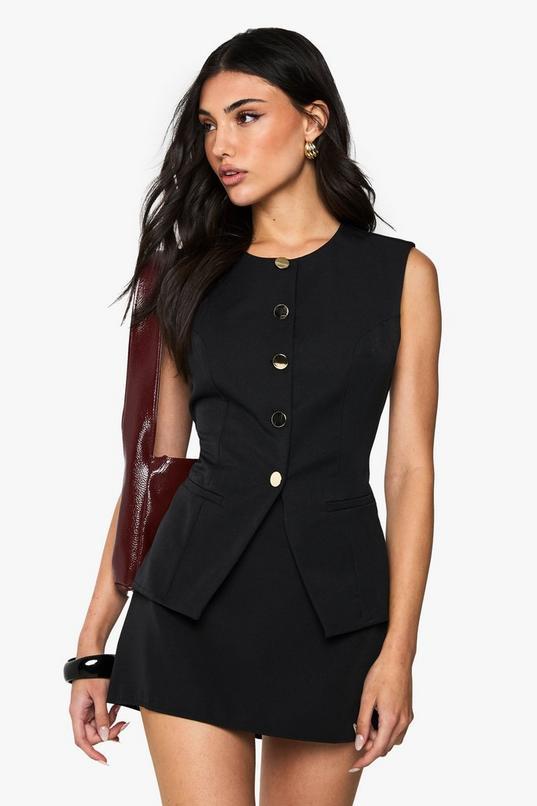 Gold Button Tailored Waistcoat by BOOHOO
