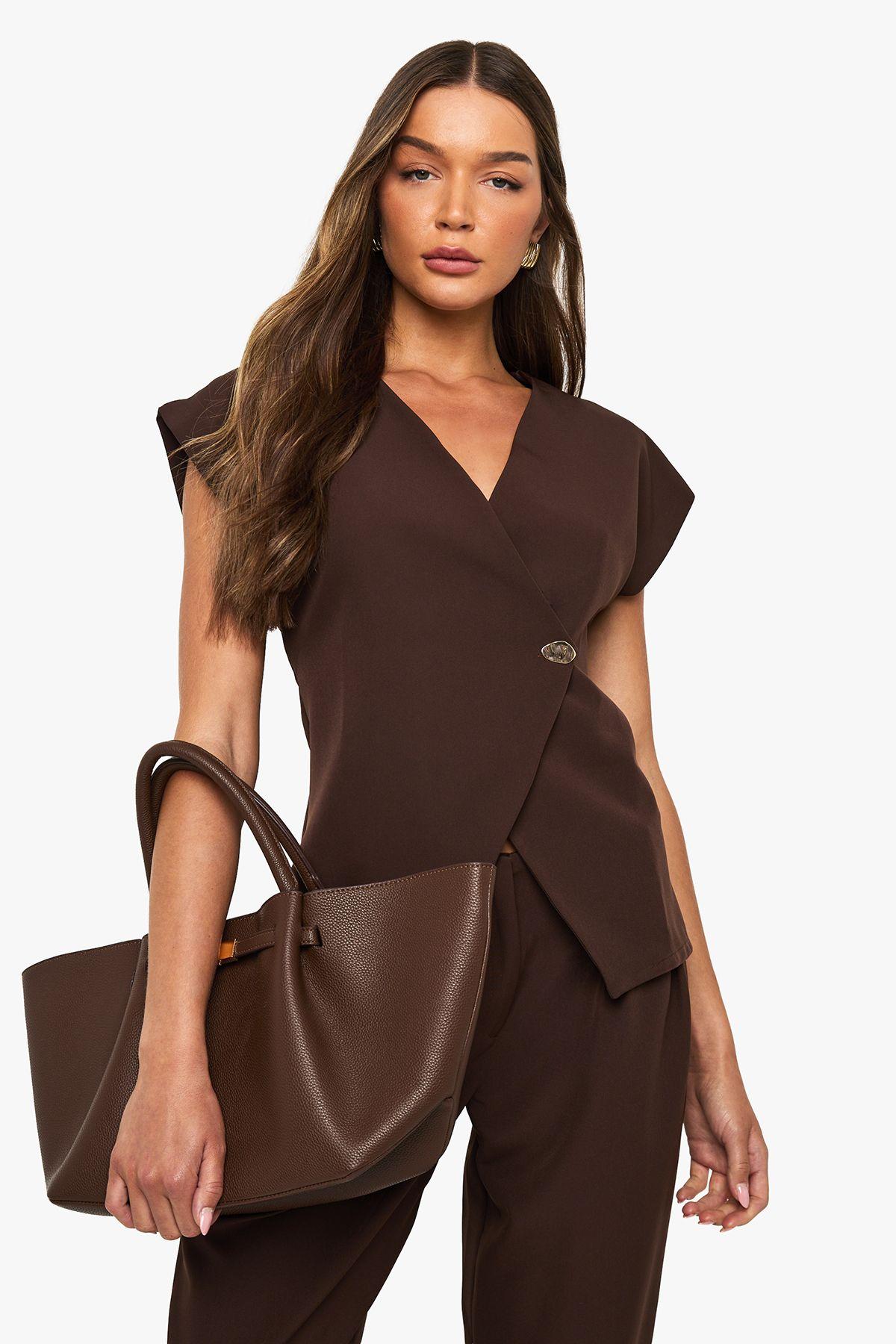 Gold Button Wrap Top by BOOHOO