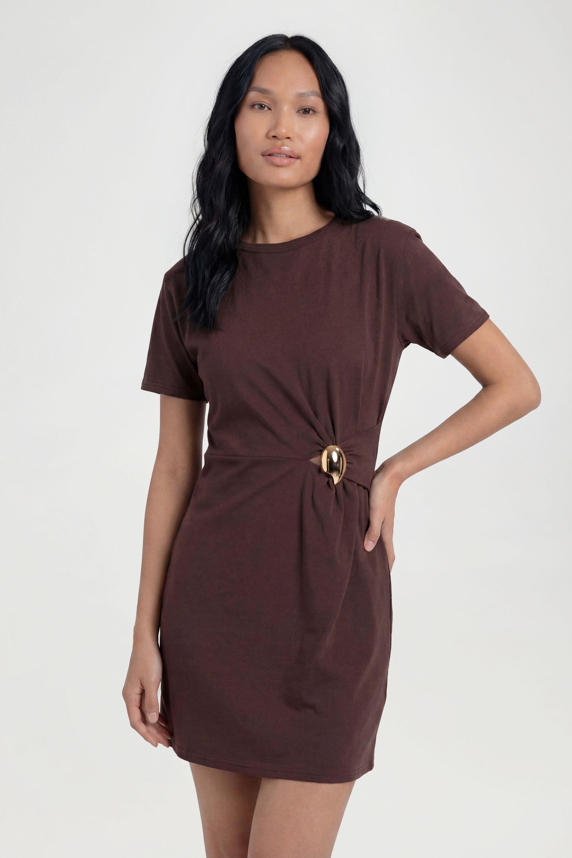 Gold Trim Detail T-Shirt Dress by BOOHOO