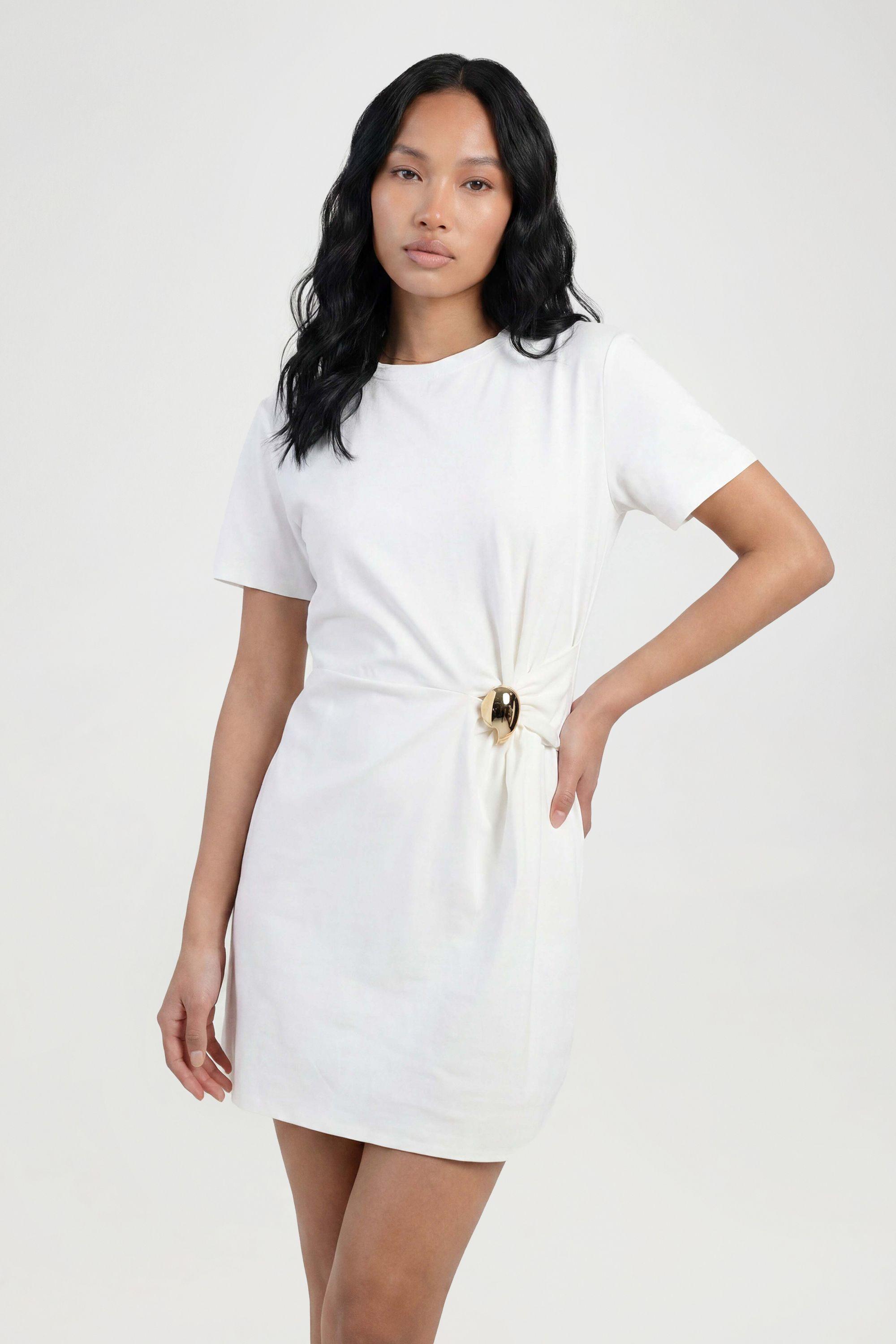 Gold Trim Detail T-Shirt Dress by BOOHOO