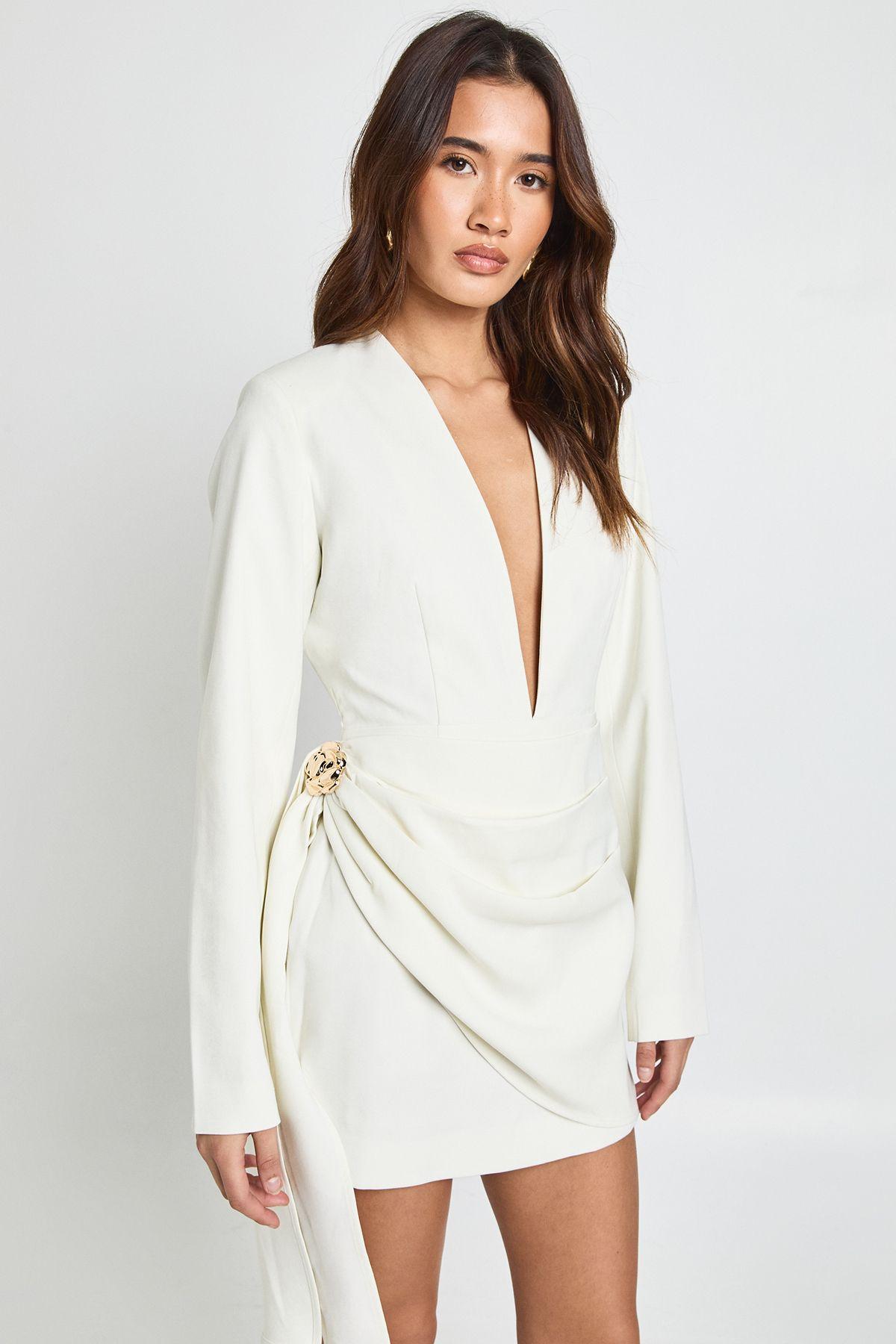 Gold Trim Wrap Detail Tailored Mini Dress by BOOHOO