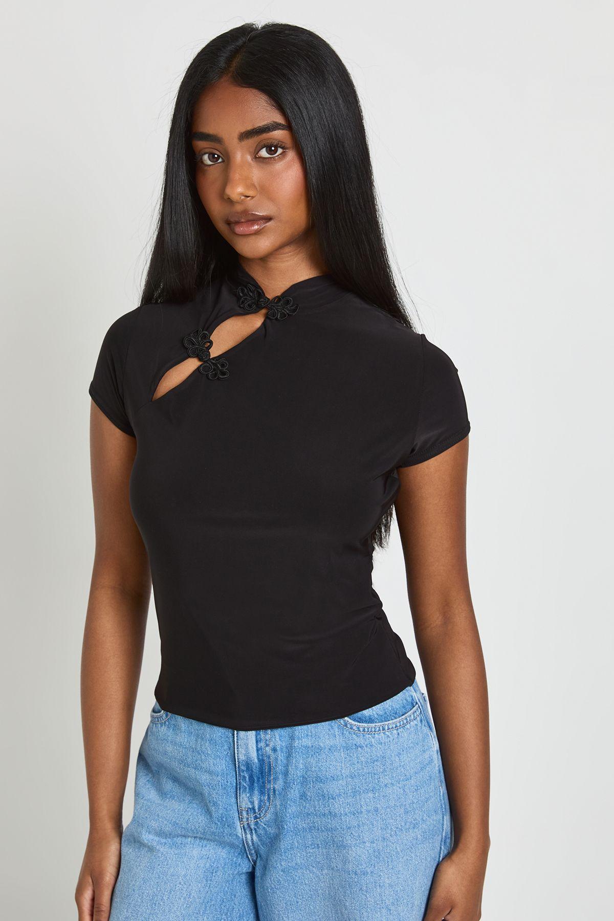 Grown On Neck Asym Button Up Top by BOOHOO