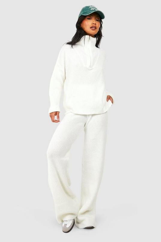 Half Zip Funnel Neck And Wide Leg Trouser Knitted Tracksuit by BOOHOO