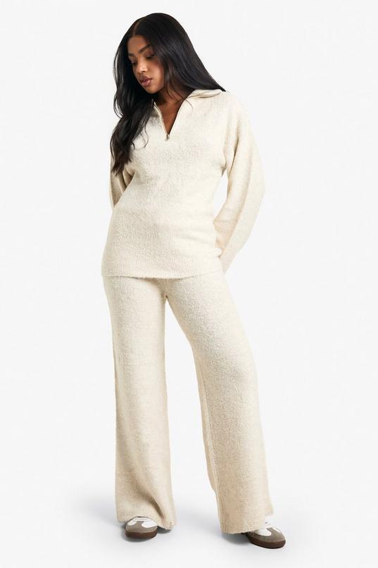 Half Zip Oversized Jumper And Wide Leg Trouser Borg Knit Co-ord by BOOHOO