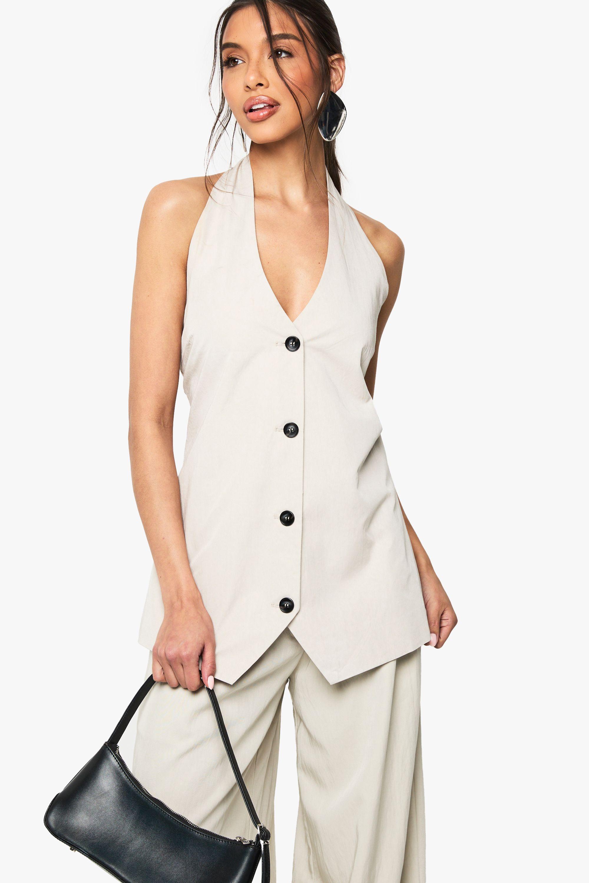 Halter Neck Longline Tailored Waistcoat by BOOHOO