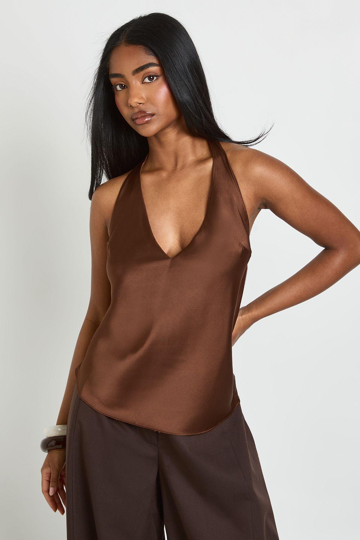 Halter Plunge Swing Cami Top by BOOHOO