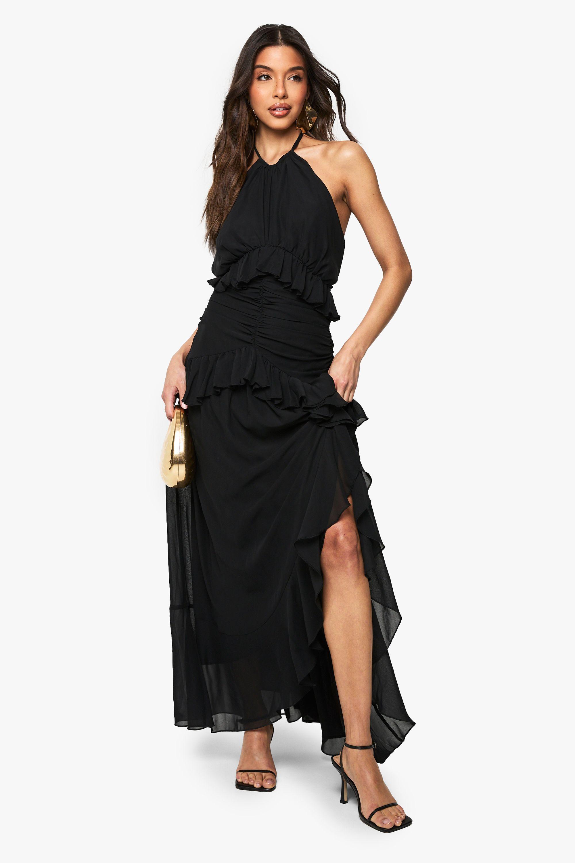 Halterneck Chiffon Ruffle Detail Maxi Dress by BOOHOO