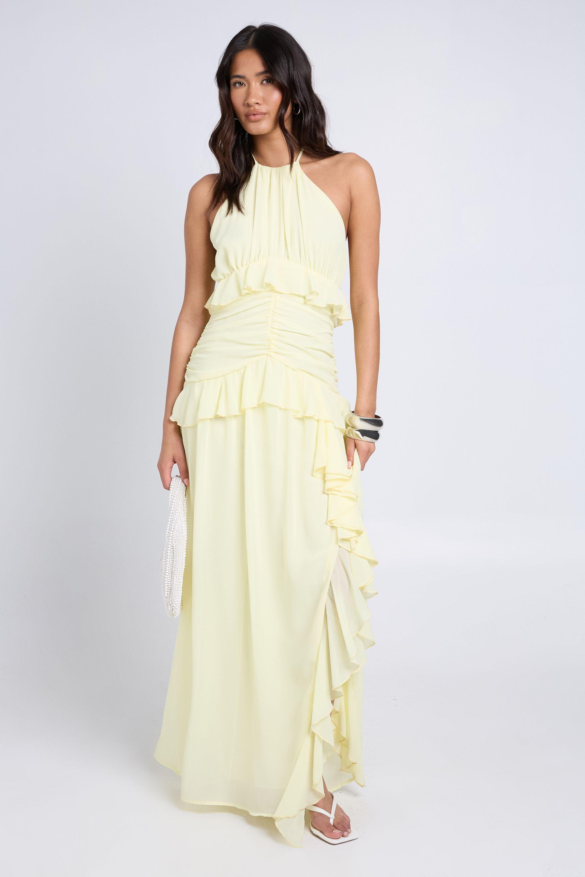 Halterneck Chiffon Ruffle Detail Maxi Dress by BOOHOO