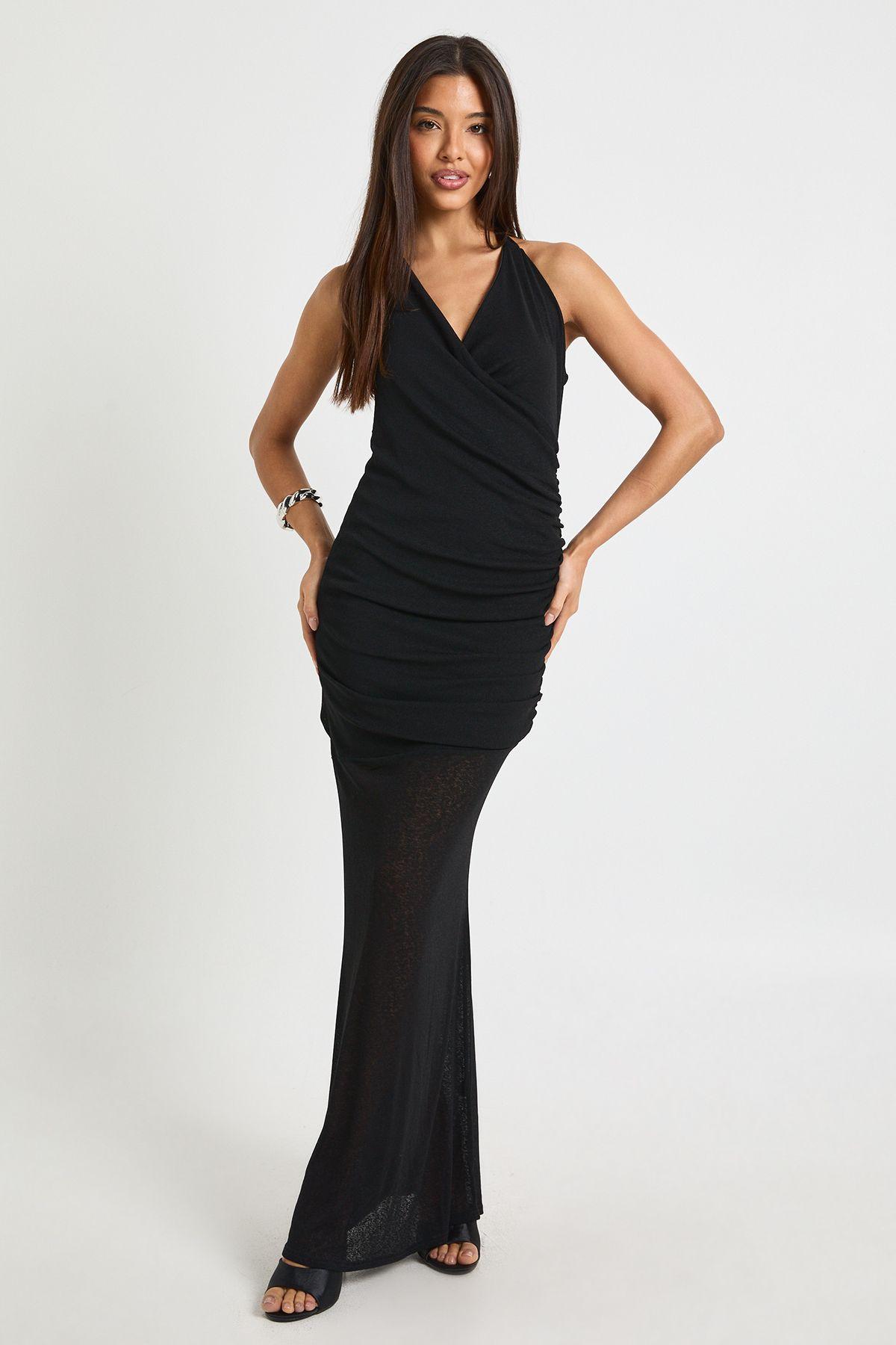 Halterneck Cowl Maxi Dress by BOOHOO