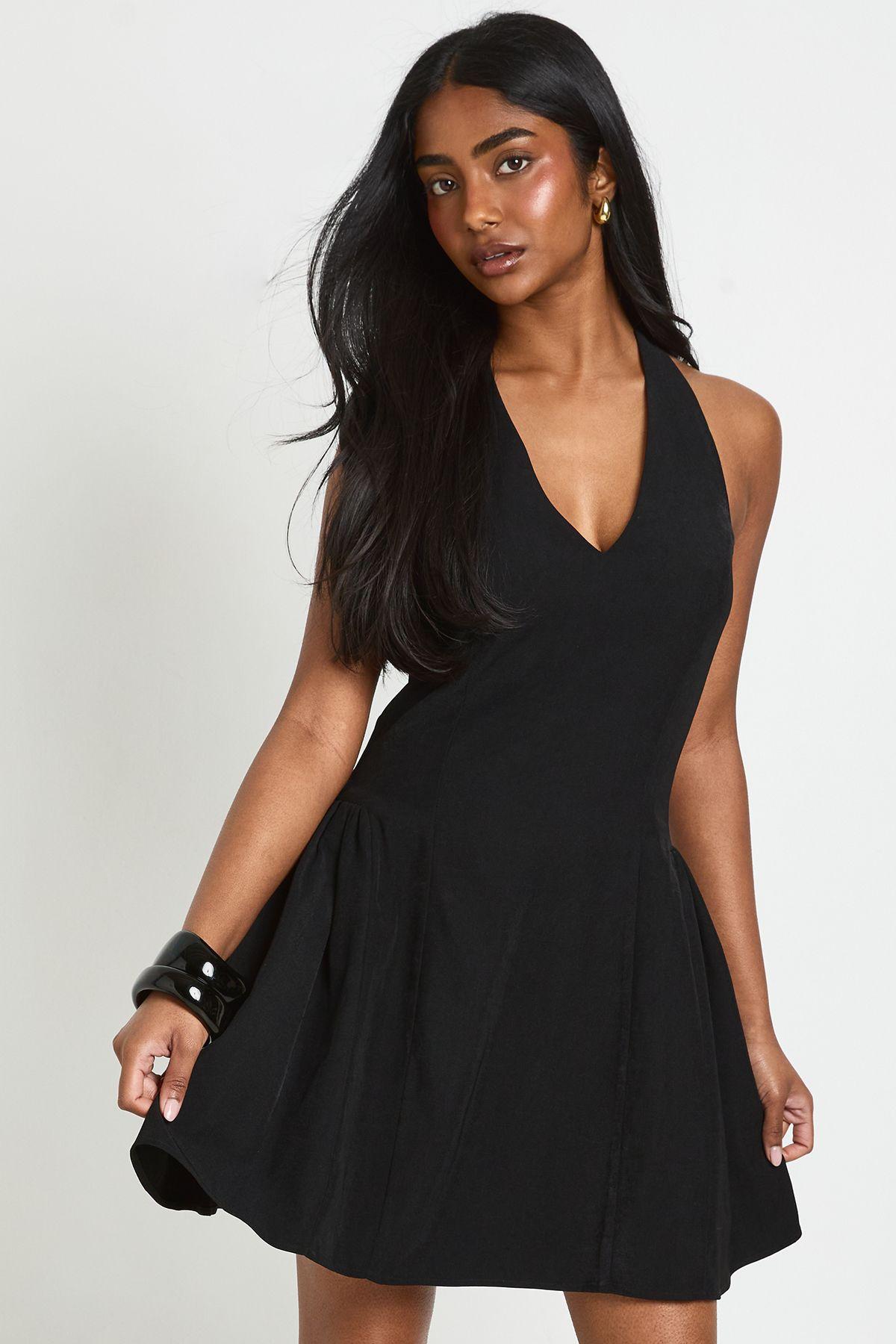 Halterneck Full Skirt Mini Dress by BOOHOO