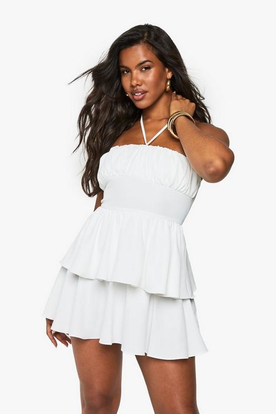 Halterneck Ruched Bust Skater Dress by BOOHOO