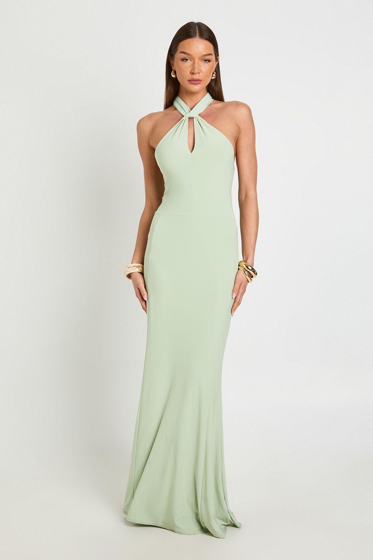 Halterneck Seam Detail Fluid Maxi Dress by BOOHOO