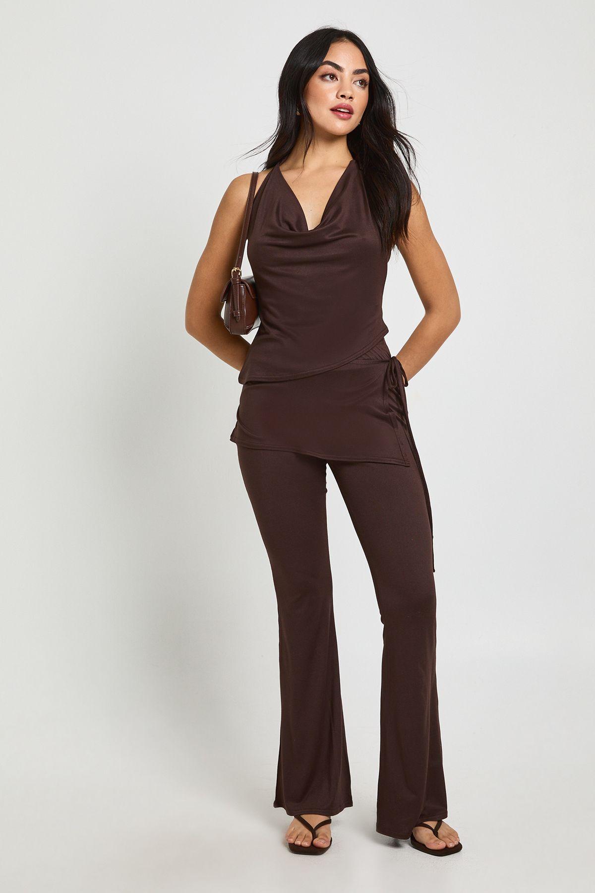 Halterneck Top And Wrap Waist Flare Co ord by BOOHOO