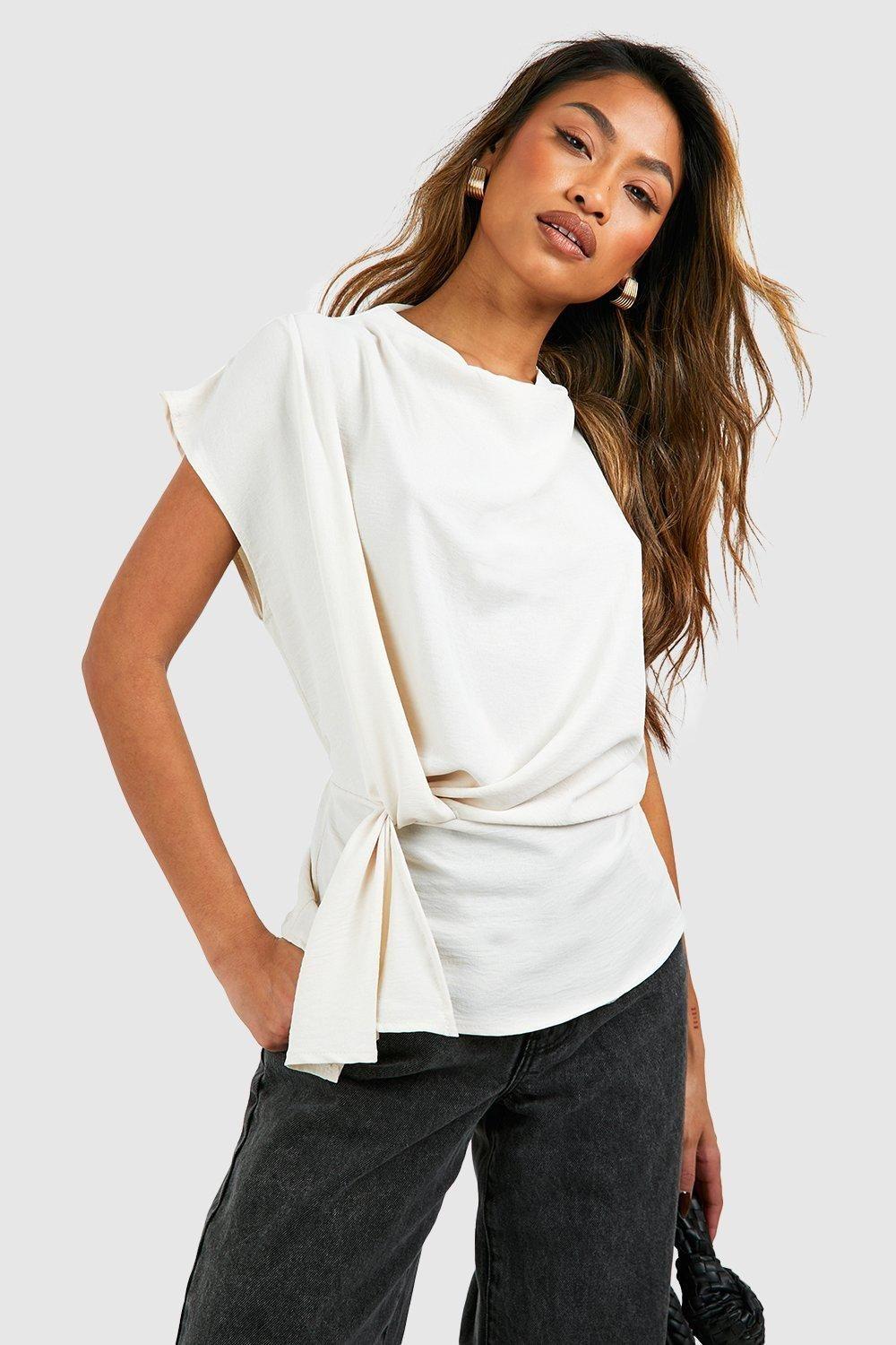 Hammered Knot Front Cowl Neck Blouse by BOOHOO