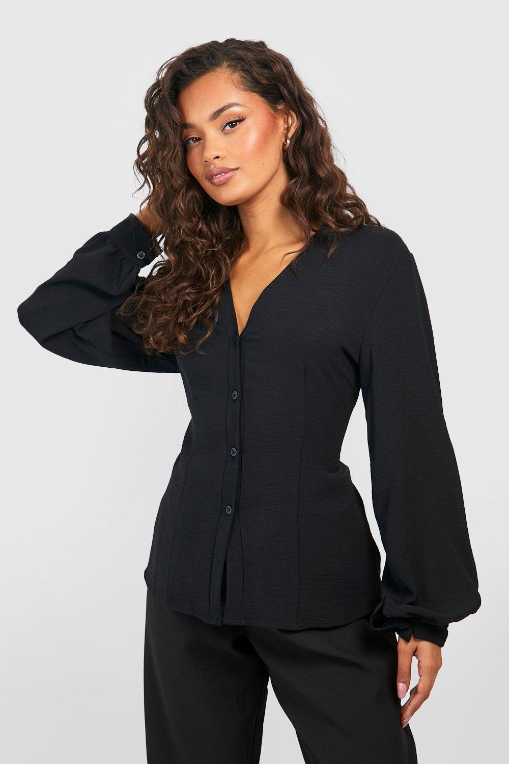 Hammered Volume Sleeve Fitted Blouse by BOOHOO