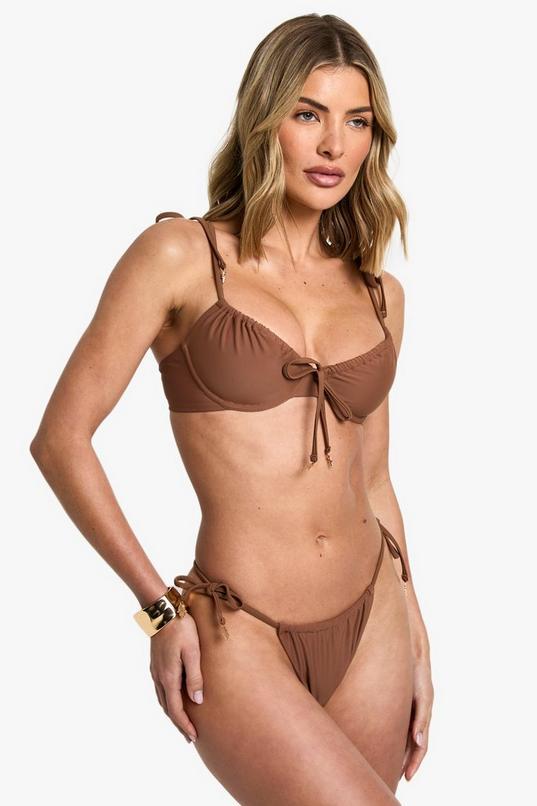 Hamsa Hand Charm Trim Tie Side Bikini Bottoms by BOOHOO
