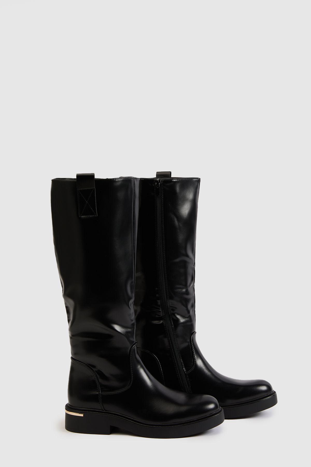 Hardware Detail Knee High Boots by BOOHOO