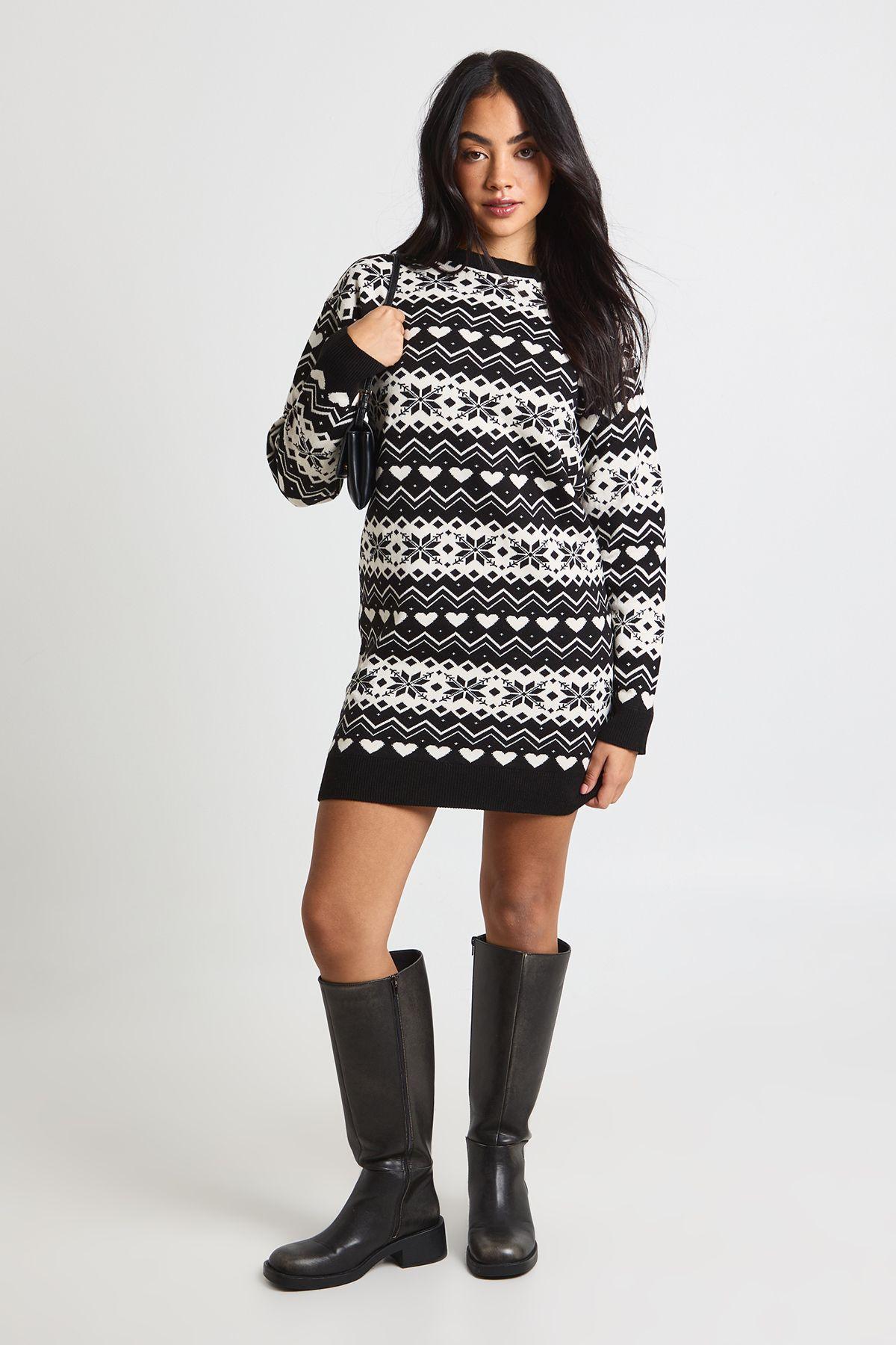 Heart Fairisle Christmas Jumper Dress by BOOHOO