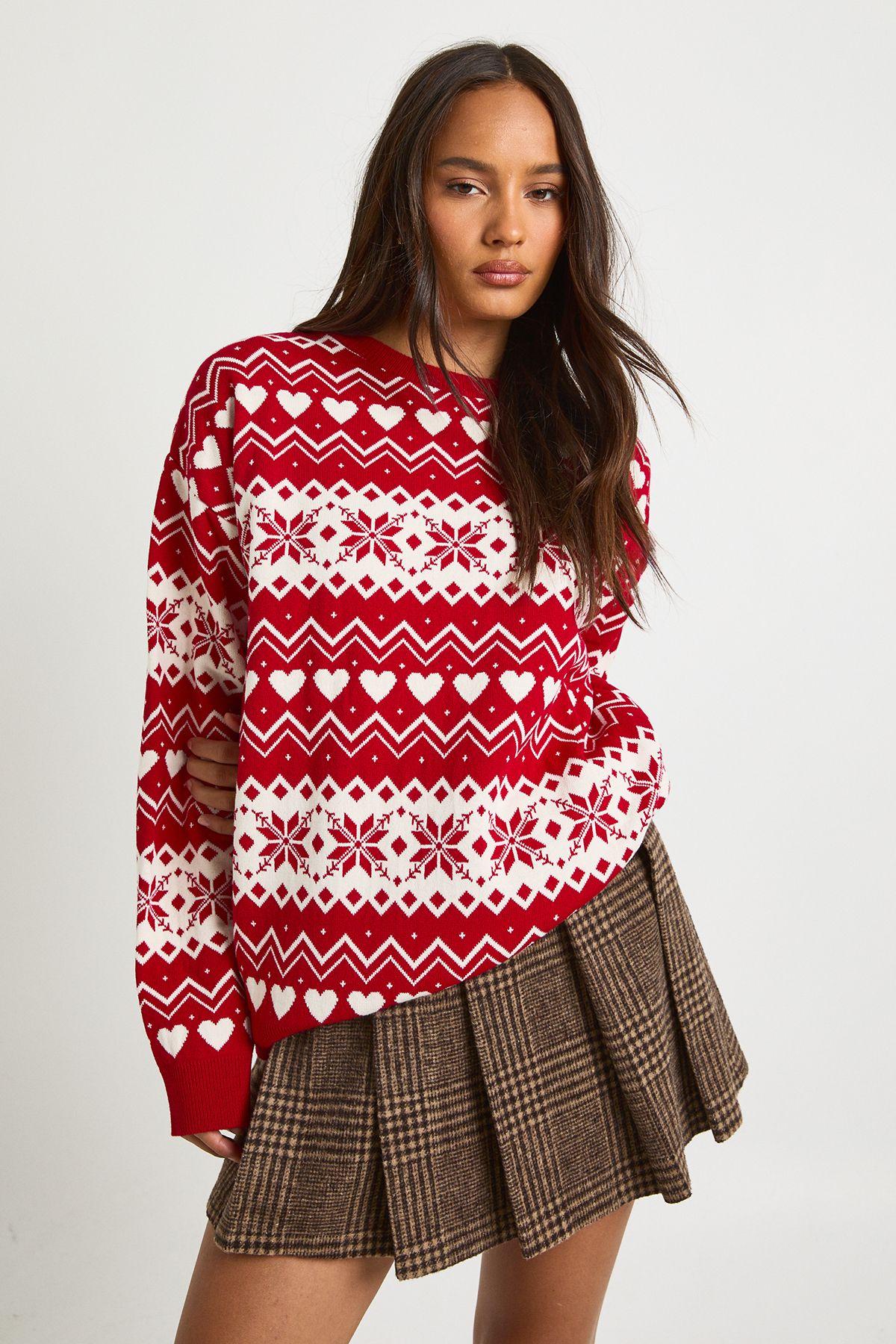 Heart Fairisle Christmas Jumper by BOOHOO