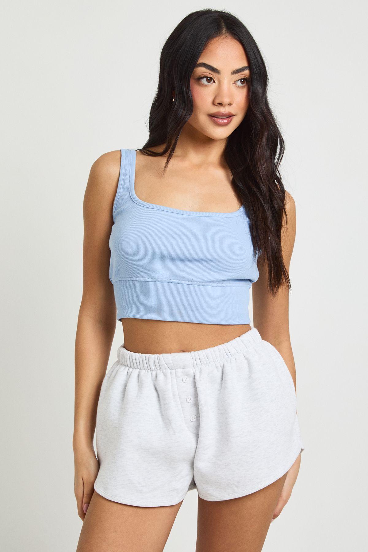 Henley Button Mid Rise Sweat Shorts by BOOHOO Henley Button Mid Rise Sweat Shorts by BOOHOO