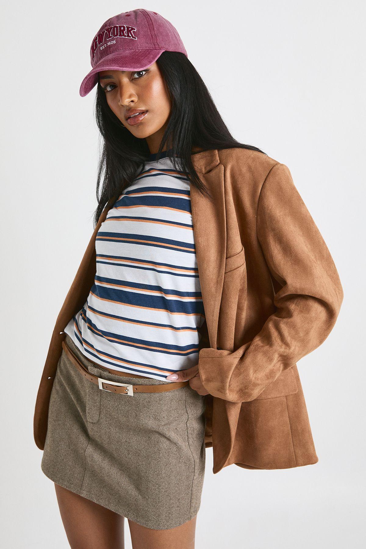 Herringbone Wool Look Mini Skirt by BOOHOO