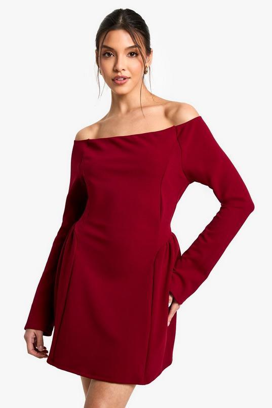 High Bardot Tie Back Skater Dress by BOOHOO