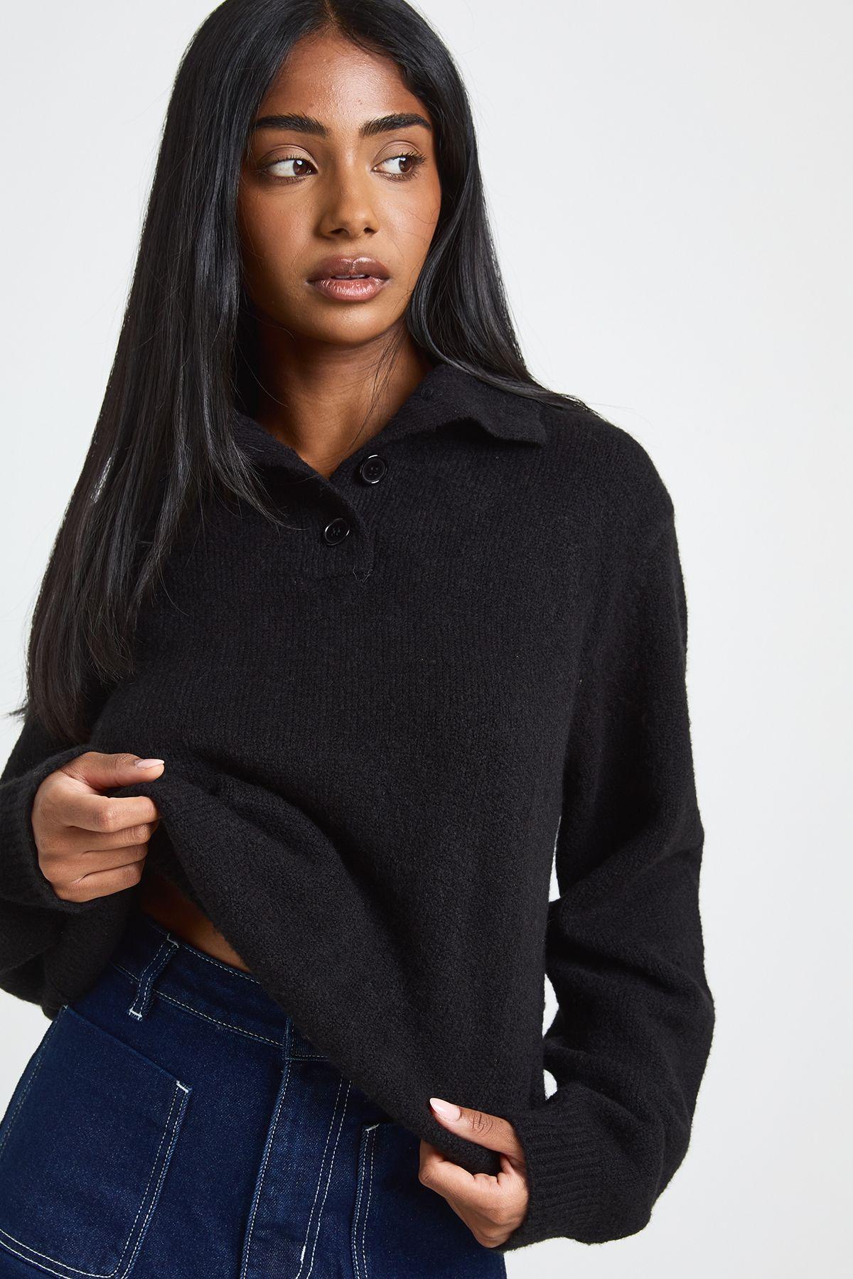 High Neck Button Detail Jumper by BOOHOO
