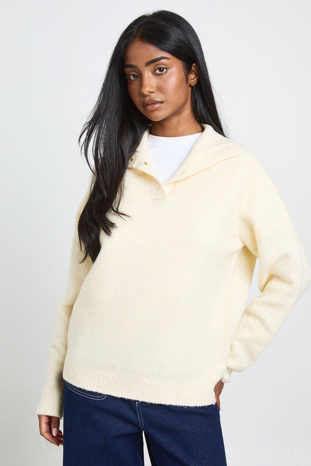 High Neck Button Detail Jumper by BOOHOO