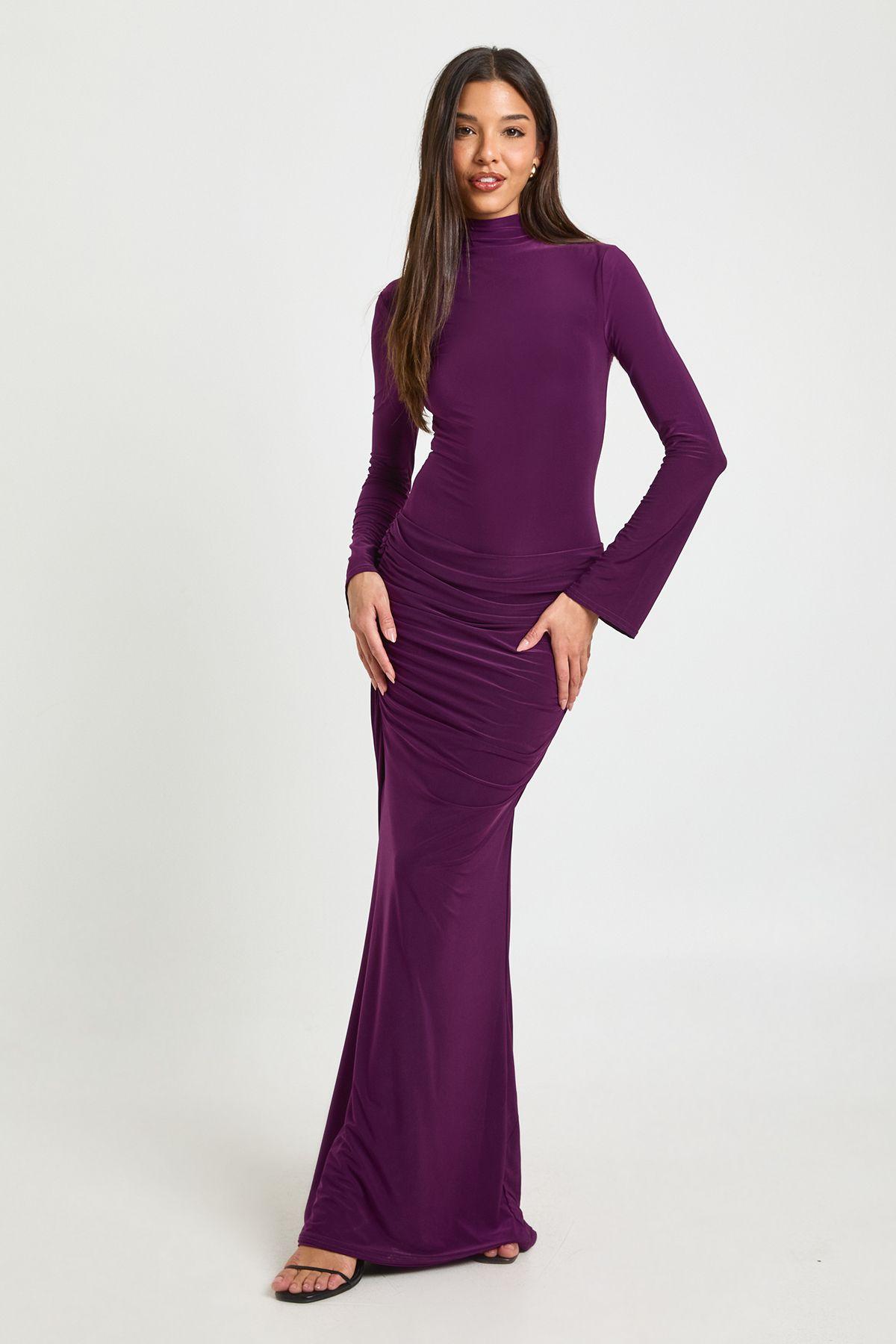 High Neck Drape Detail Maxi Dress by BOOHOO
