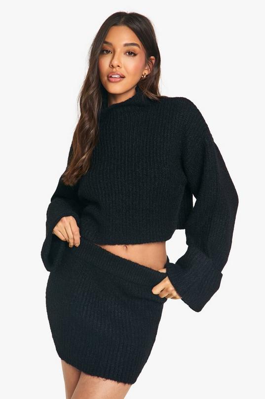 High Neck Oversized Crop Knitted Jumper And Micro Mini Skirt Set by BOOHOO