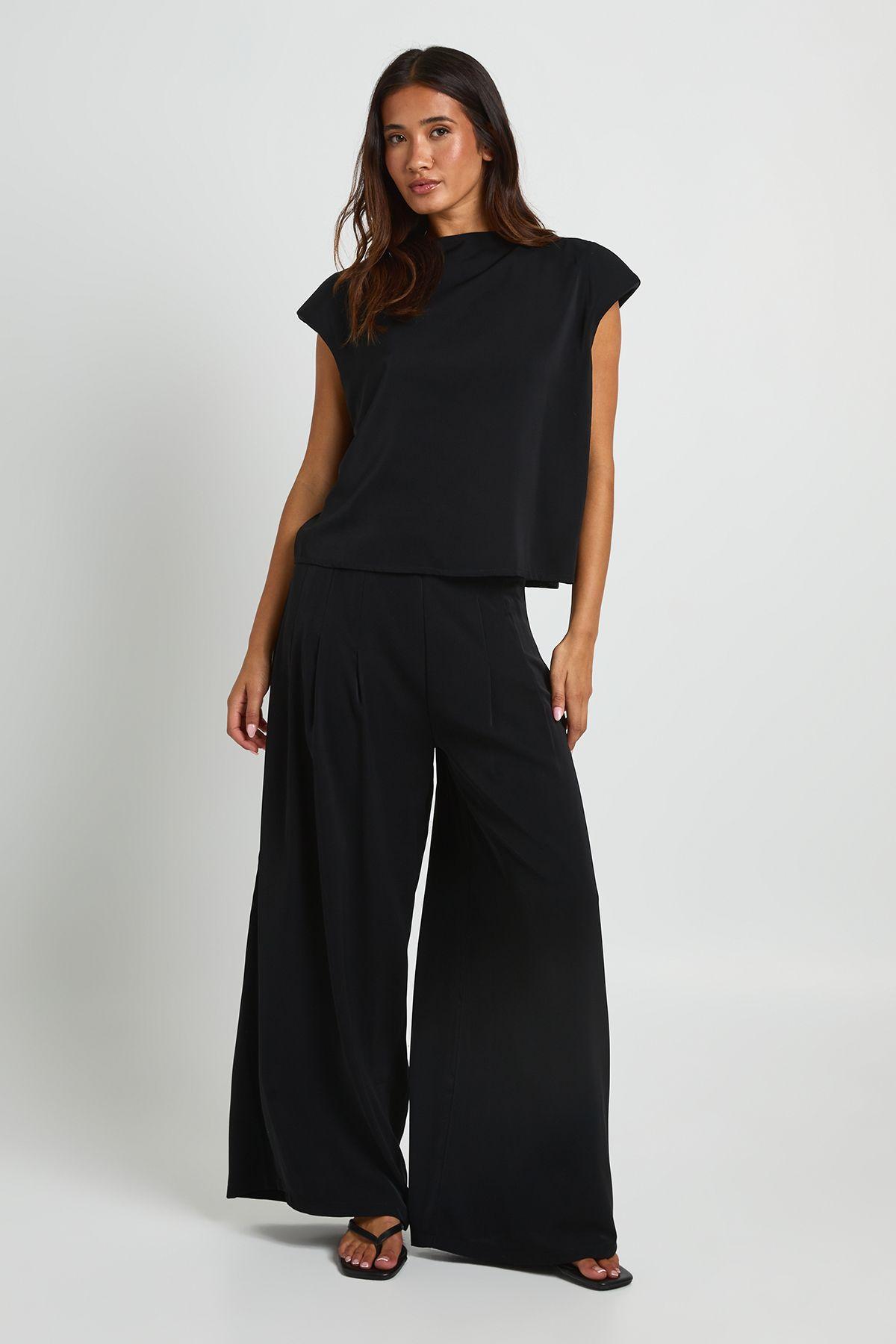 High Neck Pleated Wide Leg Trouser Co-ord by BOOHOO