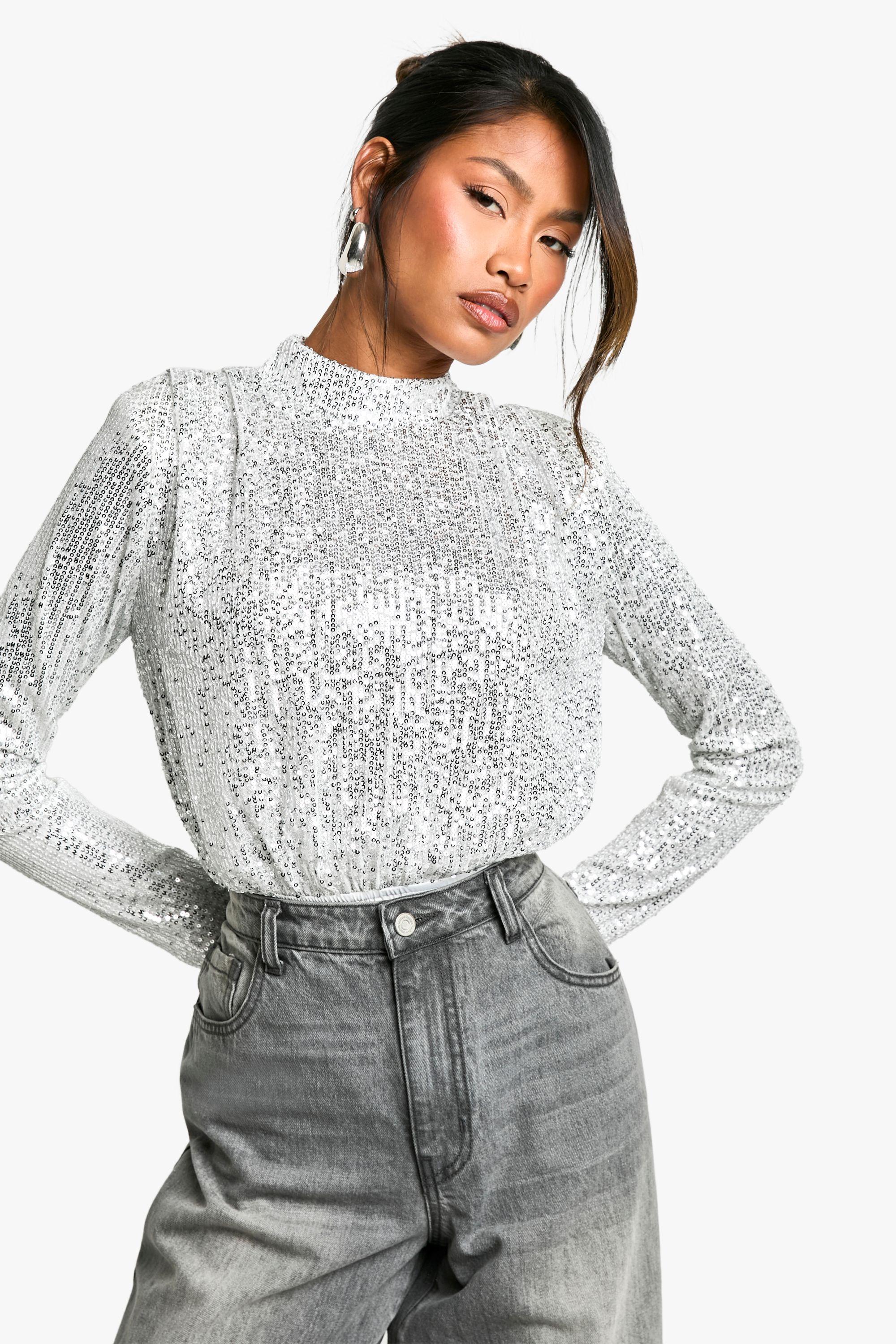 High Neck Sequin Bodysuit by BOOHOO