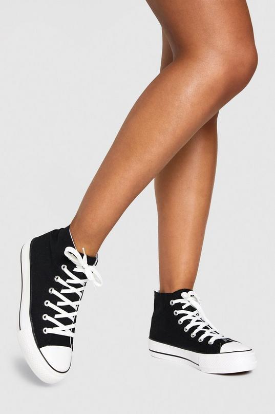 High Top Platform Lace Up Trainers by BOOHOO