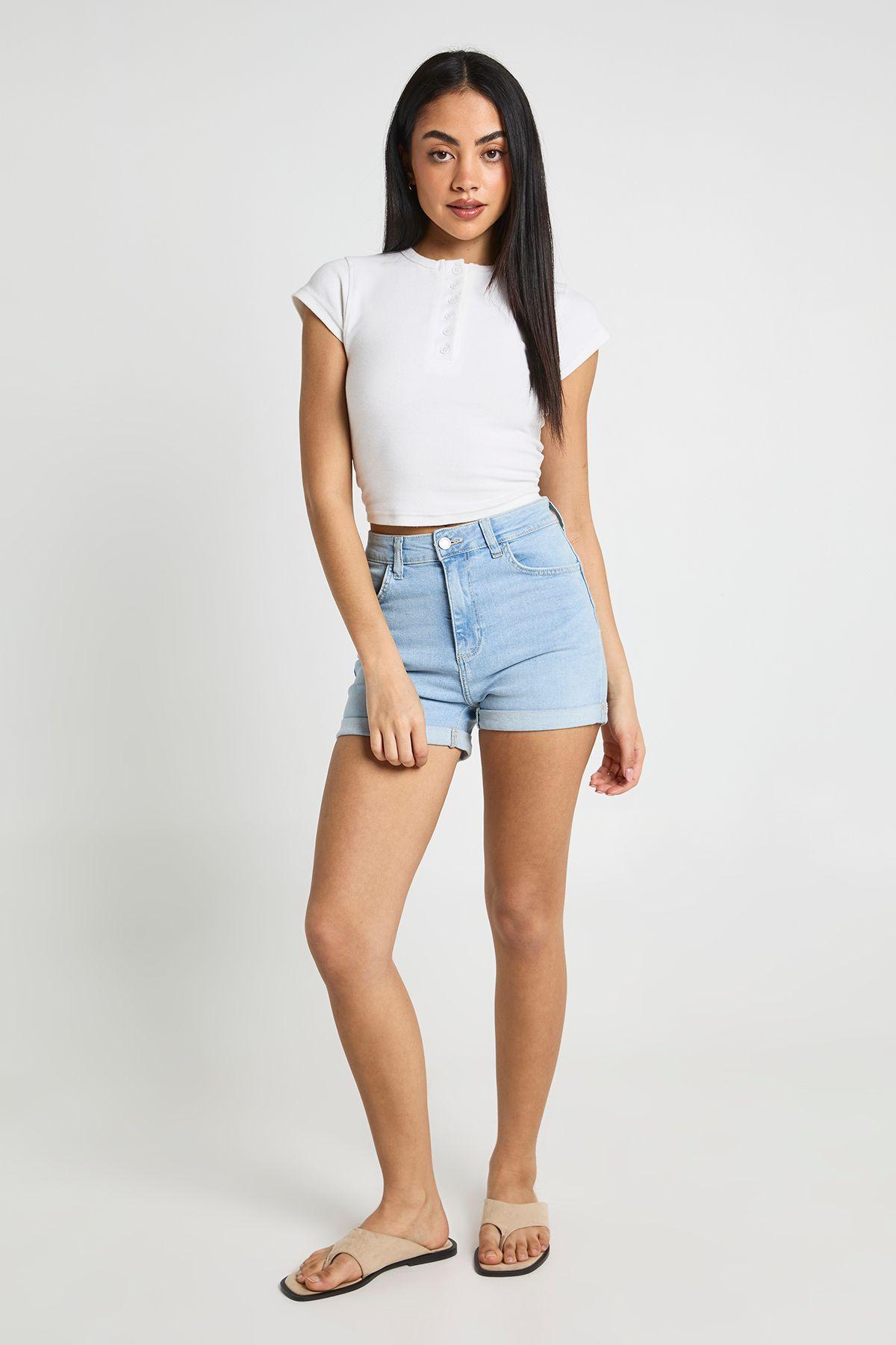 High Waist Booty Lifting Denim Short by BOOHOO