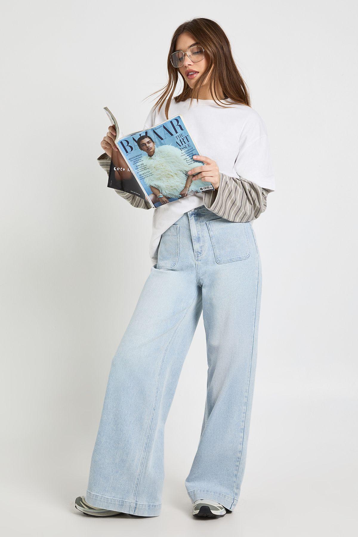 High Waist Front Pocket Wide Leg Jean by BOOHOO