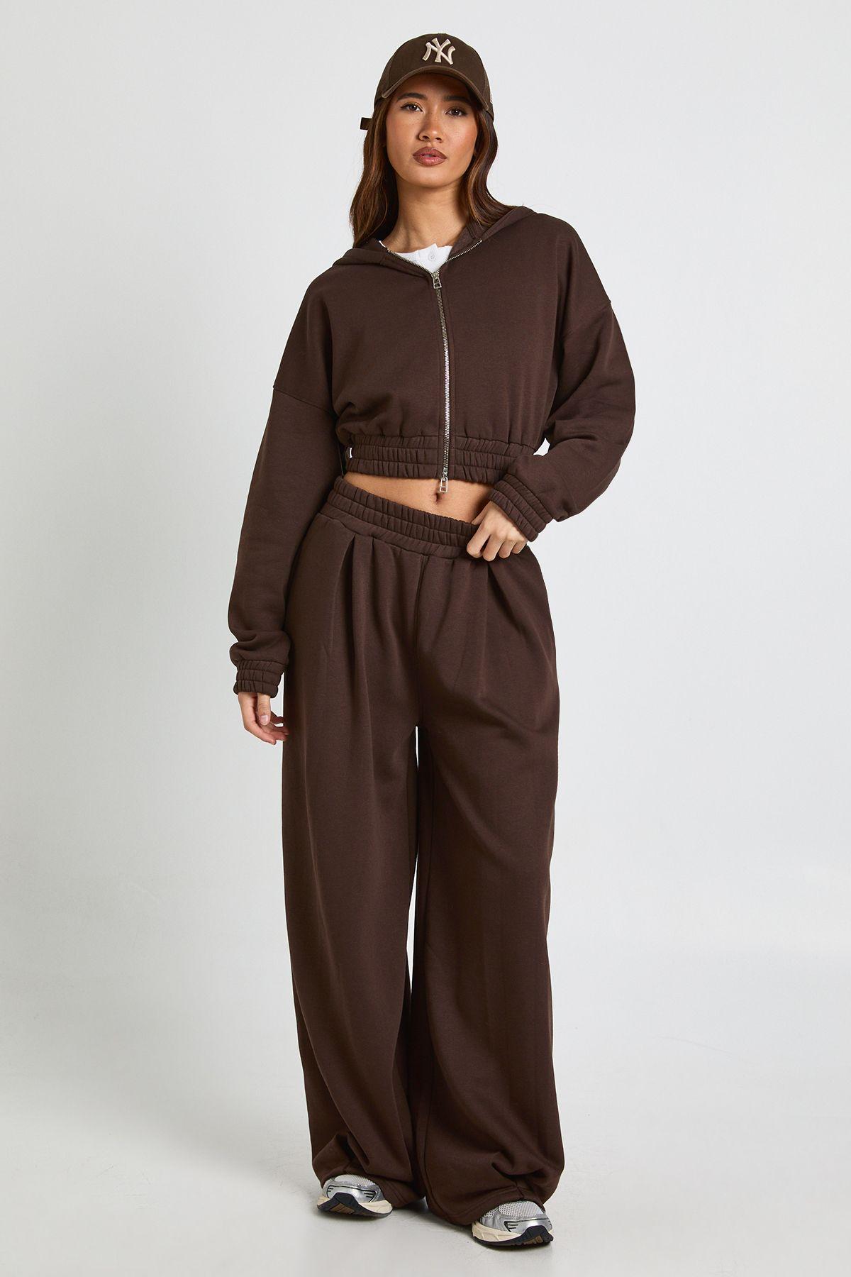 High Waist Pleat Detail Straight Leg Jogger by BOOHOO