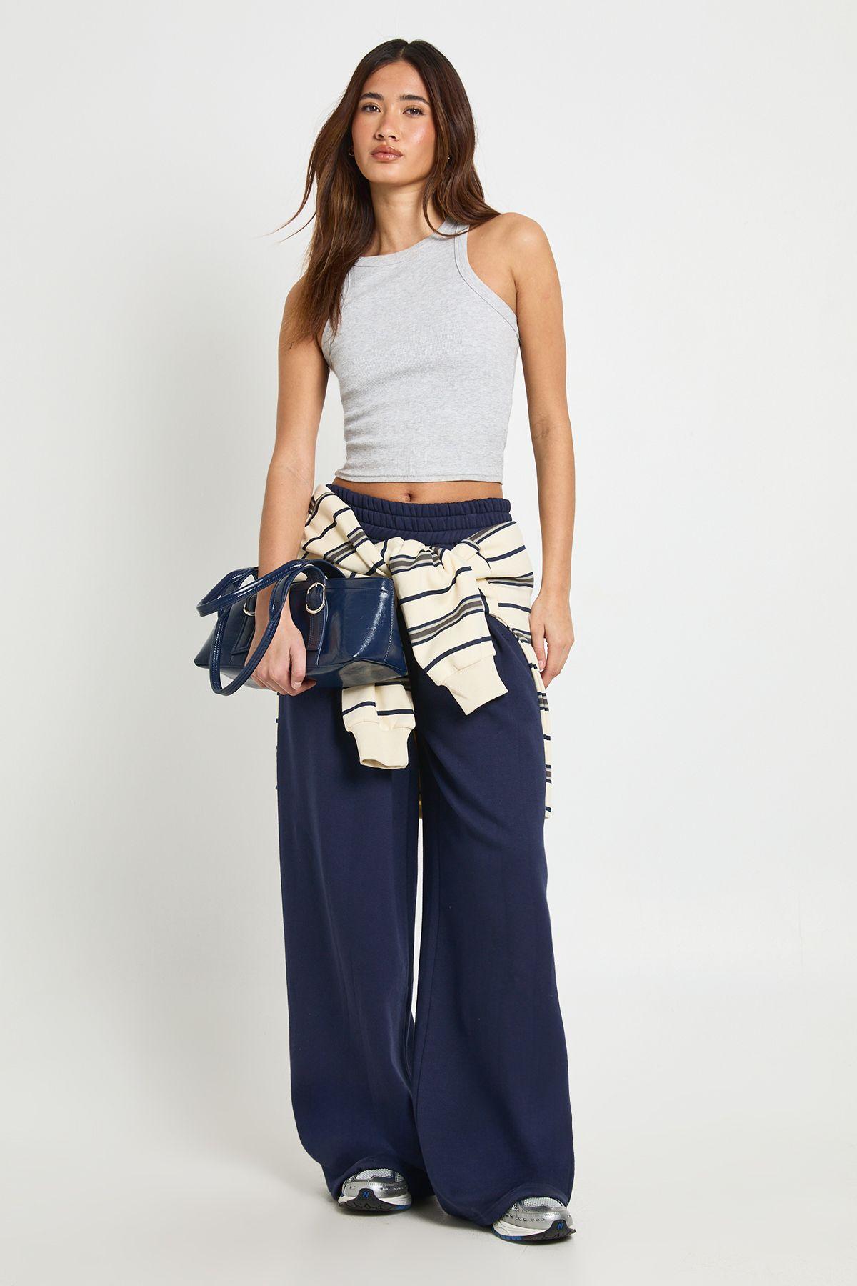 High Waist Pleat Detail Straight Leg Jogger by BOOHOO