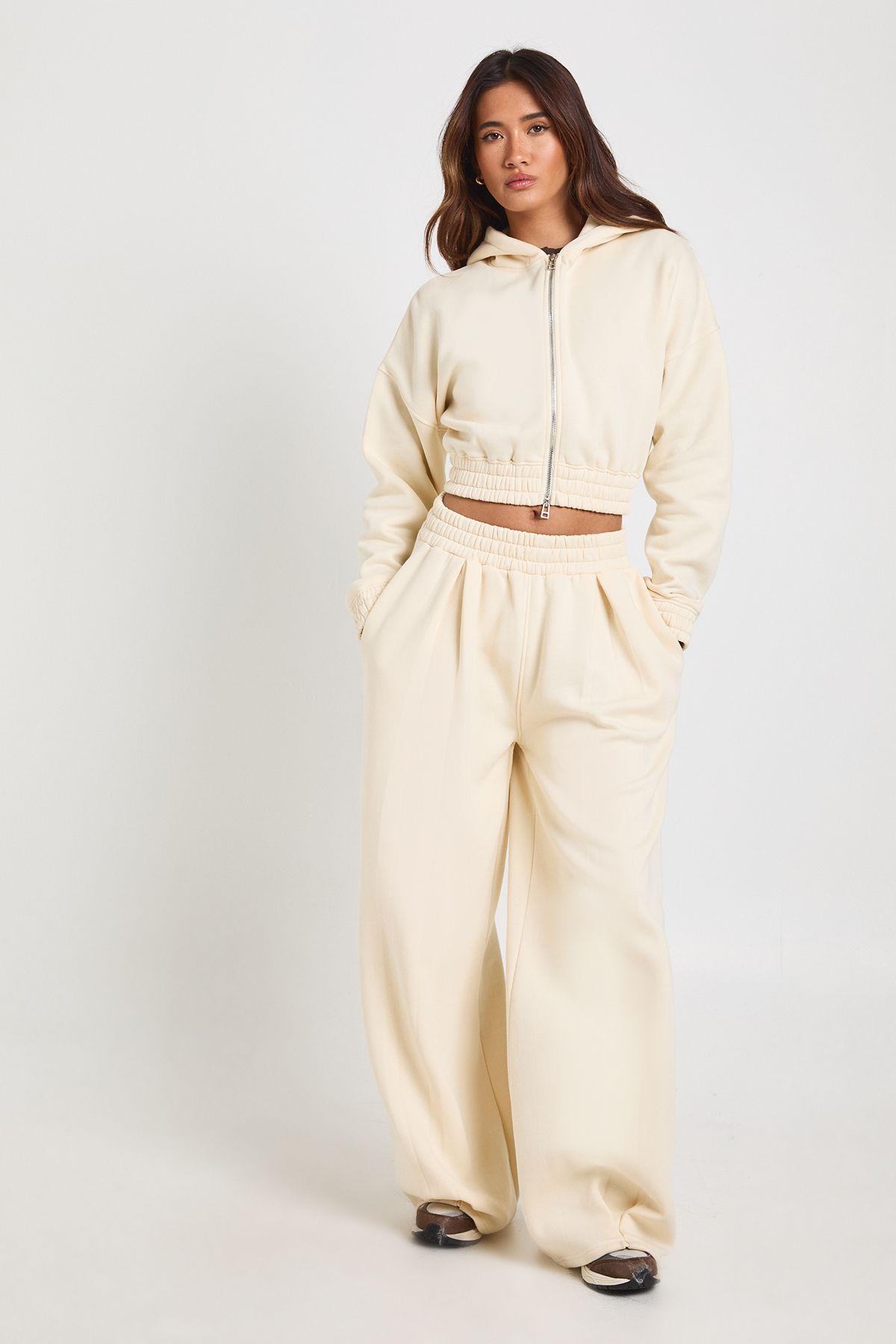 High Waist Pleat Detail Straight Leg Jogger by BOOHOO