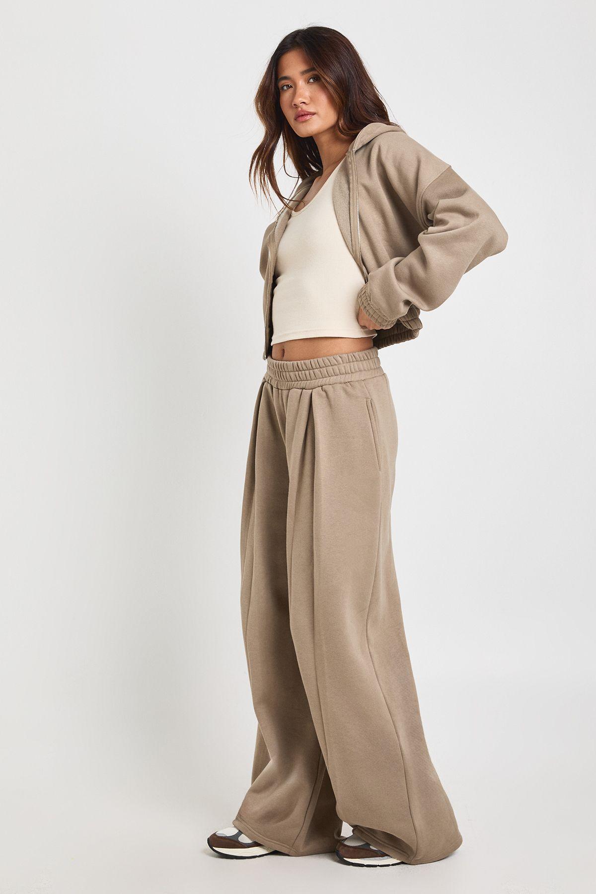 High Waist Pleat Detail Straight Leg Jogger by BOOHOO