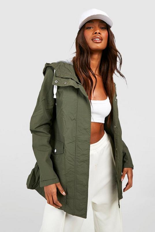 Hooded Contrast Trim Mac by BOOHOO