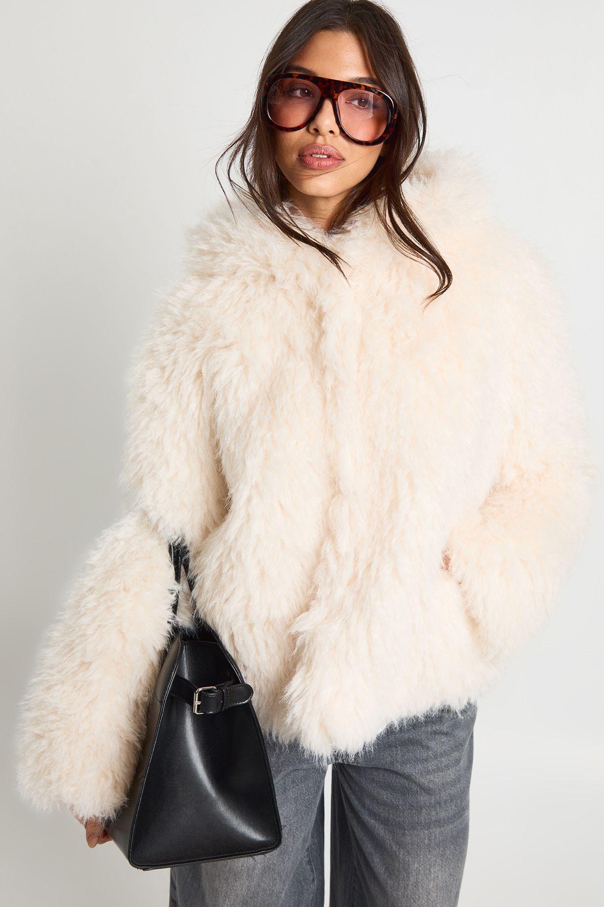 Hooded Short Fur Jacket by BOOHOO
