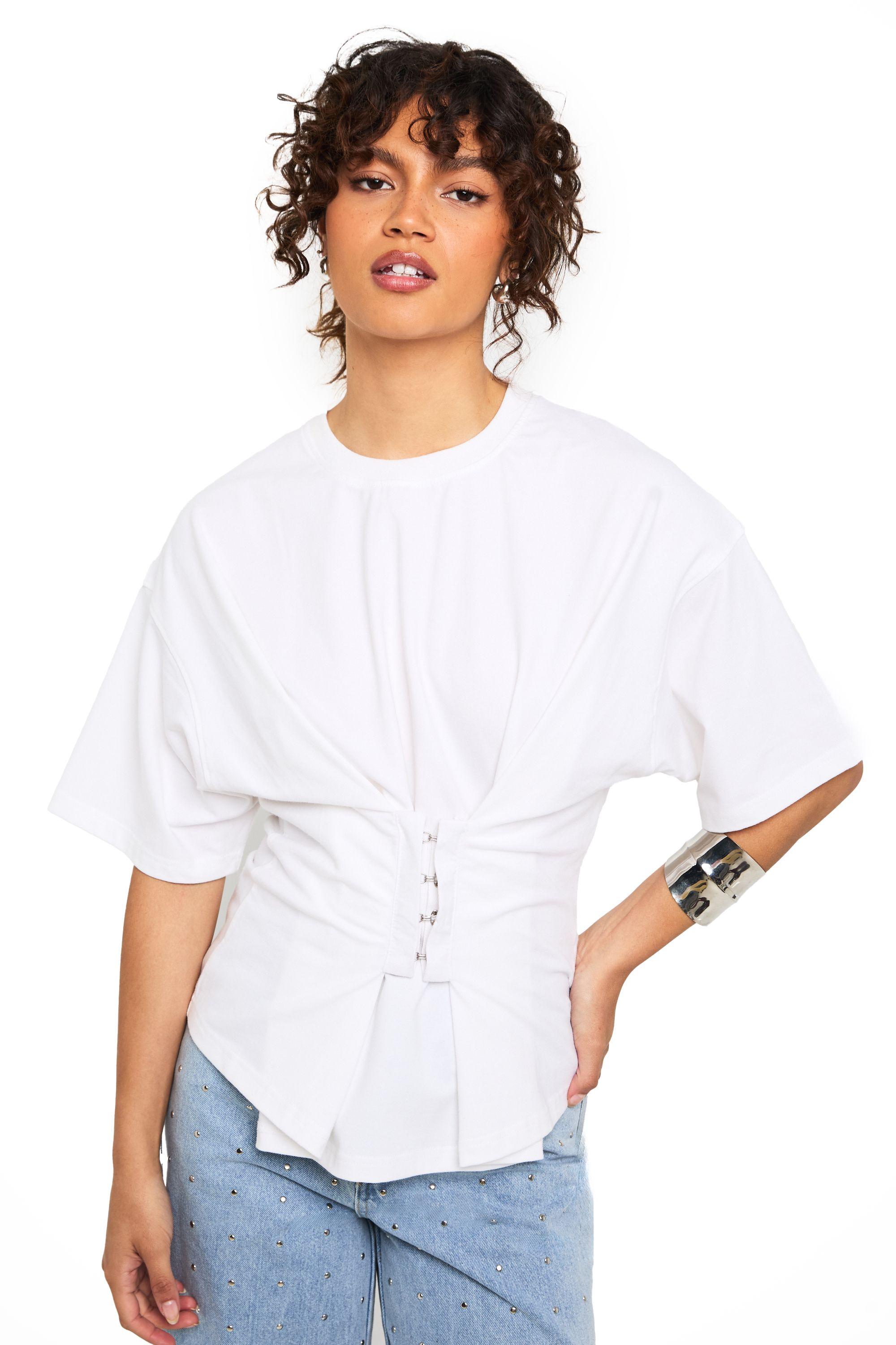 Hook and Eye Corseted Waist T-Shirt by BOOHOO